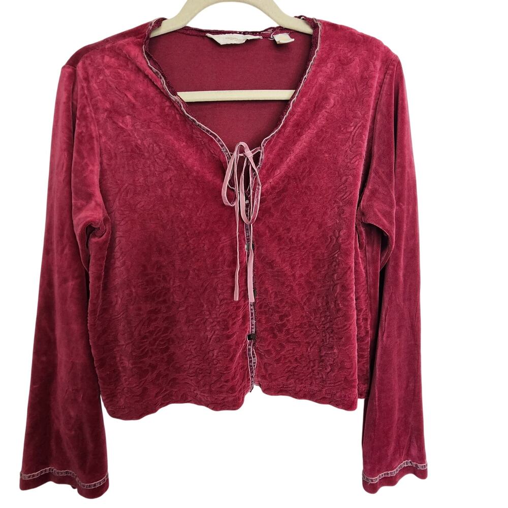 Vintage Victorias Secret Country Women Y2K Floral Velour Crop Cardigan S Cottage